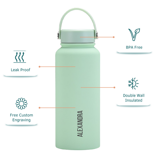 Custom Insulated Water Bottle - Pale Green 1L